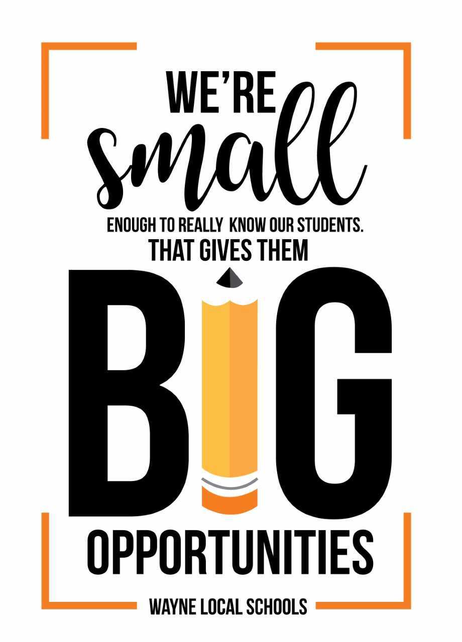 "We're Small Enough to really know our students. That Gives them BIG opportunities" poster with "I" in BIG as pencil